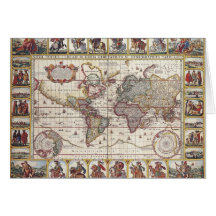Vintage Antique Old World Map Design Faded Print Greeting Cards
