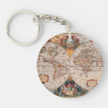 Vintage Antique Old World Map Design Faded Print Acrylic Key Chains