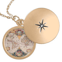 Vintage Antique Old World Map Design Faded Print Pendant