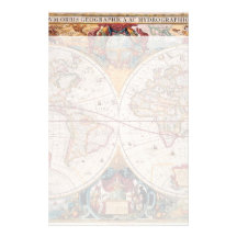 Vintage Antique Old World Map Design Faded Print Stationery