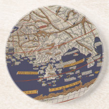Vintage Antique Ptolemaic World Map, 1482 Drink Coasters