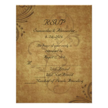 Vintage Antique Teastain Swirl Wedding RSVP Custom Announcements