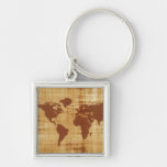 Vintage Antique World Map Montage Key Chains