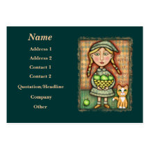 Vintage Apple Girl & Cat Art Business Card