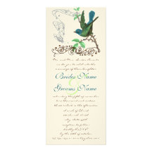Vintage Aqua & Green Love Bird  Wedding Invitation