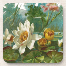 Vintage Aquatic Flower Beverage Coasters
