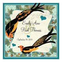 Vintage Art Deco Bird Save the Date Announcement