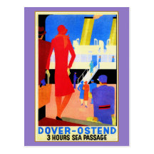 Vintage art deco Dover Ostend North Sea Ferry ad Postcard