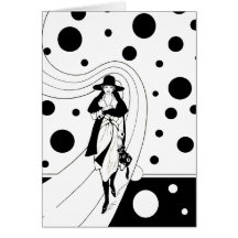 Vintage Art Deco Fashion Woman Polka Dots Greeting Cards