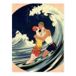 Vintage Art Deco Love Romantic Kiss Beach Wave Postcards