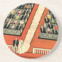 Vintage Art Deco Wedding, Bride Groom Newlyweds Coasters