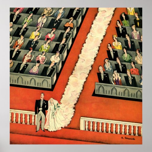 Vintage Art Deco Wedding, Bride Groom Newlyweds Print
