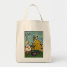 Vintage Art - Little Girl with The Easter Bunny Bags