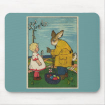 Vintage Art - Little Girl with The Easter Bunny Mousepad