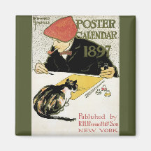Vintage Art Nouveau; Artist Painting with Pet Cat Refrigerator Magnet