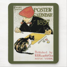 Vintage Art Nouveau; Artist Painting with Pet Cat Mousepad