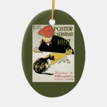 Vintage Art Nouveau; Artist Painting with Pet Cat Christmas Ornaments