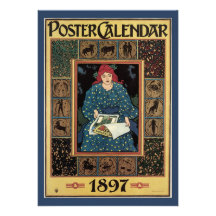 Vintage Art Nouveau; Astrology, Woman Reading Book Personalized Announcements