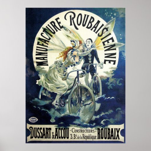Vintage Art Nouveau; Fairy Pierrot Bicycle Moon Print