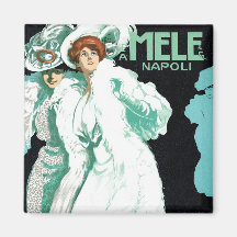 Vintage Art Nouveau; Fancy Women with Fur and Hats Refrigerator Magnets