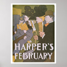Vintage art nouveau Harper's magazine February Poster
