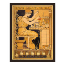Vintage Art Nouveau Love Conquers All Scientist Announcement