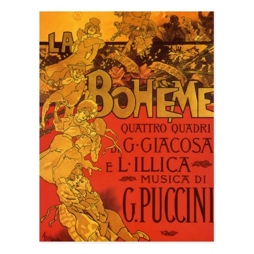 Vintage Art Nouveau Music; La Boheme Opera, 1896 Postcard