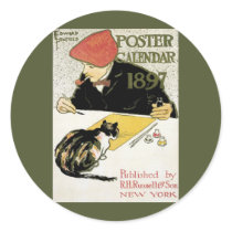 Vintage Art Nouveau; Poster Calendar, 1897 Round Sticker