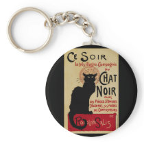 Vintage Art Nouveau Poster; Ce Soir Chat Noir Key Chain