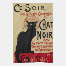 Vintage Art Nouveau Poster; Ce Soir Chat Noir Towels