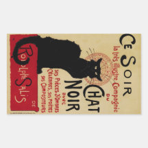 Vintage Art Nouveau Poster; Ce Soir Chat Noir Rectangle Stickers