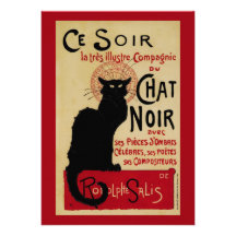 Vintage Art Nouveau Poster; Chat Noir Halloween Invites