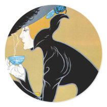 Vintage Art Nouveau Poster; Marco Polo Tea Round Sticker