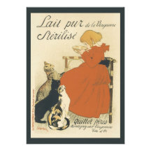 Vintage Art Nouveau, Young Girl Giving Cats Milk Custom Announcements