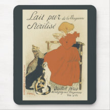 Vintage Art Nouveau, Young Girl Giving Cats Milk Mousepad