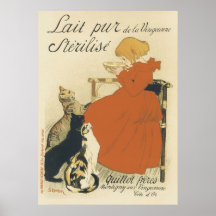 Vintage Art Nouveau, Young Girl Giving Cats Milk Posters