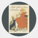Vintage Art Nouveau, Young Girl Giving Cats Milk Sticker