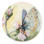 Vintage Art Pink Flowers and Butterfly Sticker