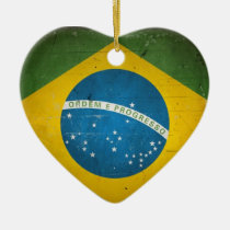 Vintage Artistic Grunge Brazil Flag ornaments