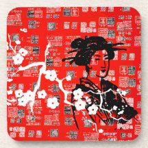 Vintage Asian Collage Drink Coasters