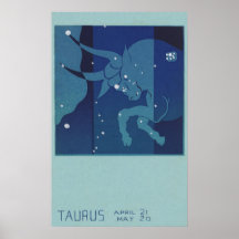 Vintage Astrology, Taurus Constellation, Zodiac Poster