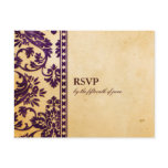 Vintage Aubergine Damask Lace Wedding RSVP Post Cards