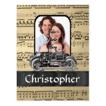 Vintage auto and music sheet postcards