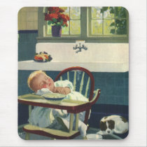 Vintage Baby Asleep in the Highchair Mousepads