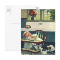 Vintage Baby Asleep in the Highchair Post Card