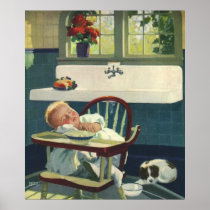 Vintage Baby Asleep in the Highchair Poster