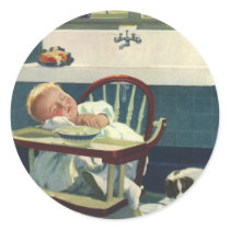 Vintage Baby Asleep in the Highchair Stickers