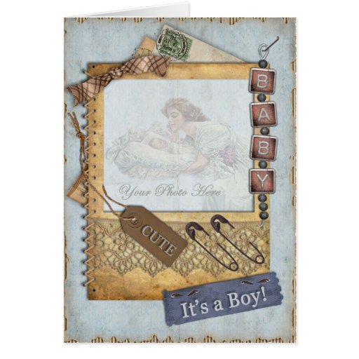 Vintage Baby Boy Arrival Announcement Photo Frame Card