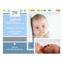 Vintage baby boy photo birth announcement