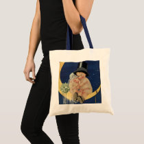 Vintage Baby Bride and Groom Sitting on the Moon Canvas Bags